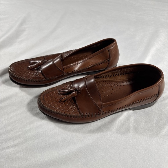 VTG BASS Loafers Brown Leather Woven Tassel Moc‎ Made in Brazil Shoes 10M - Picture 1 of 11